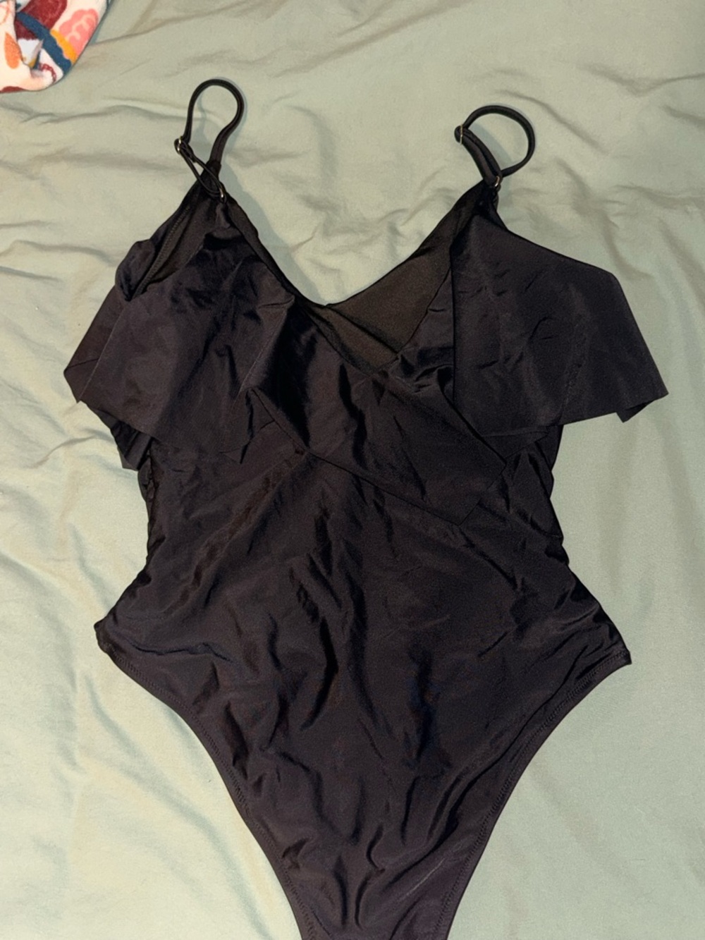 SHEIN Black One-Piece Swimsuit with Ruffle Detail